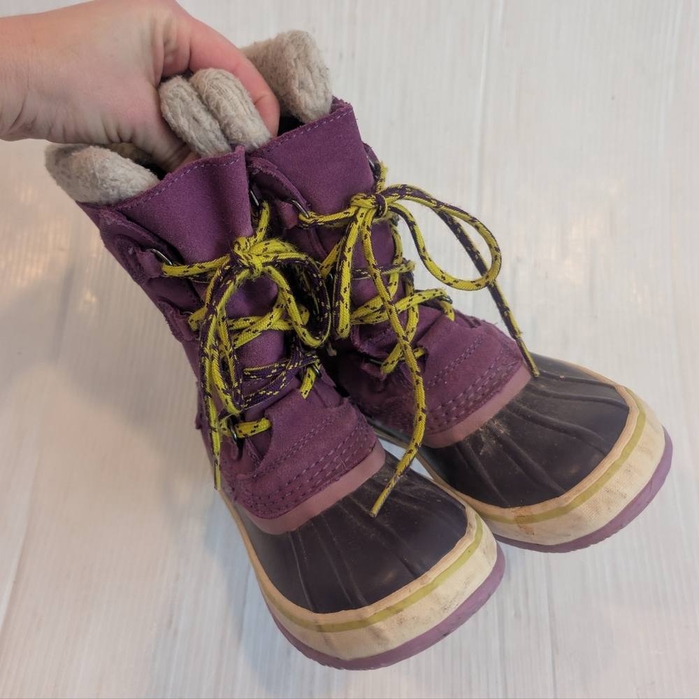 L.L. BEAN Kids Purple Suede Lace-up Winter Snow Duck Boots Size 1 - Picture 10 of 10